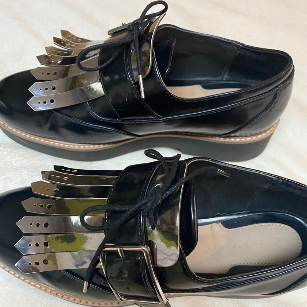 Zara black patent Oxford platform